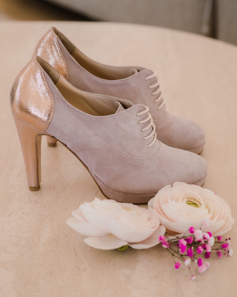 Dessine Moi Un Soulier richelieu velours dragée irisé or rose plat