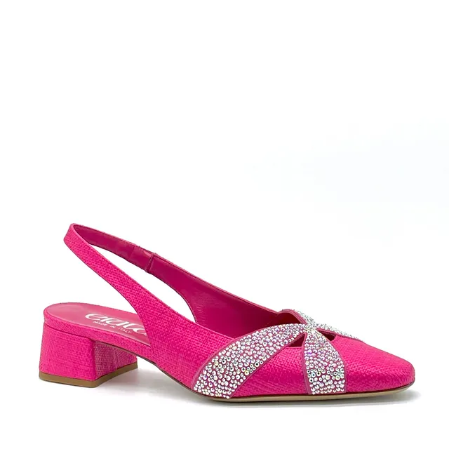ELATA 15120 Slingback raphia fuchsia strass