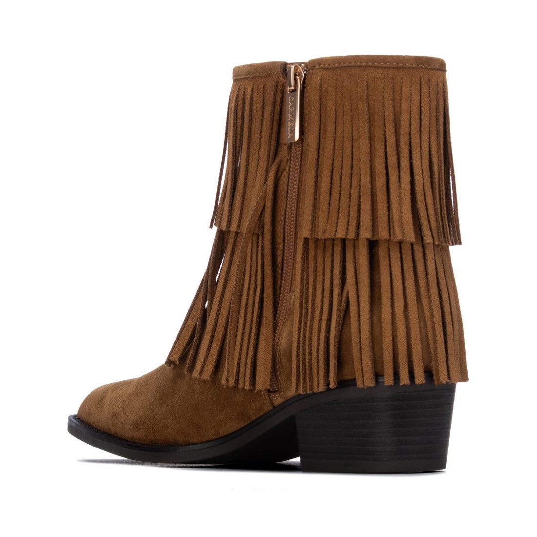 Carmela 16439503 bottines femme camel suède franges