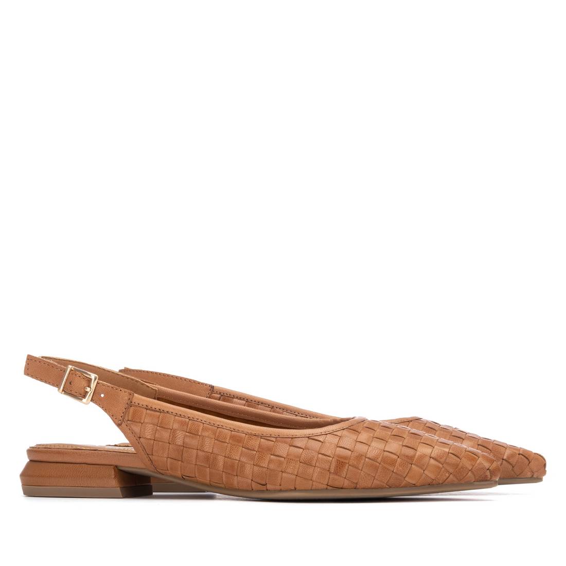 Carmela 16317603 sandale femme camel cuir tressé talon bas