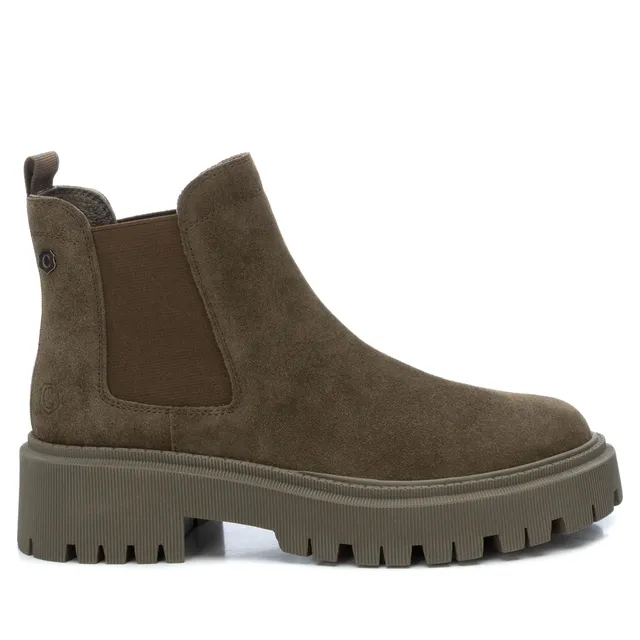 Carmela 16011603 bottines cuir vert chelsea plat