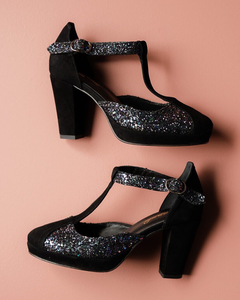 Dessine Moi Un Soulier Salomé plateforme velours noir glitter