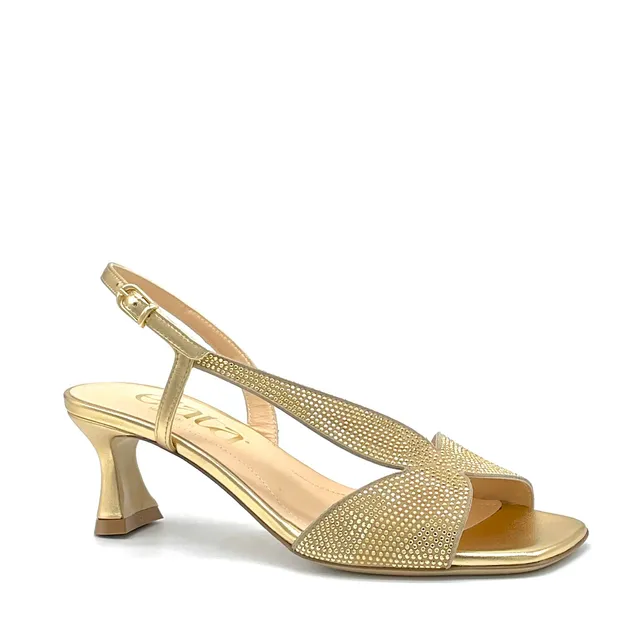 ELATA 16107 sandales cuir doré clous talon 5,5 cm