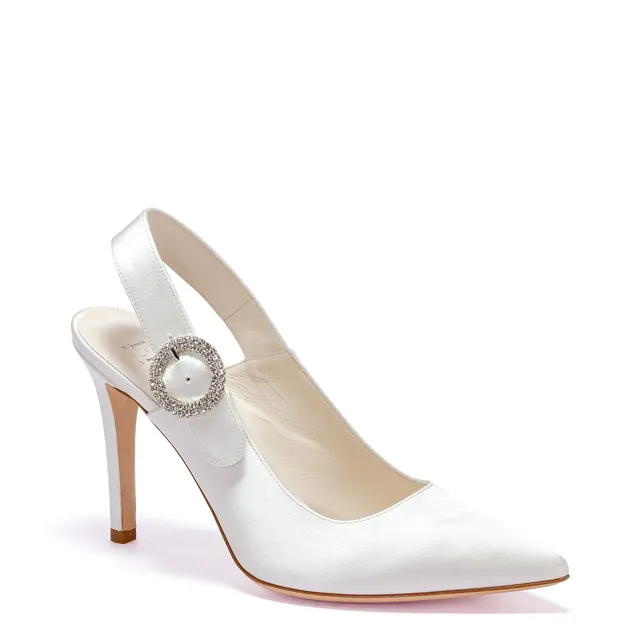 Elata S2902 slingback soie blanche boucle bijou 9,5 cm