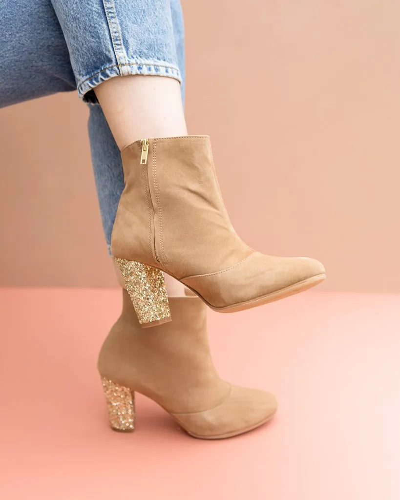Dessine Moi Un Soulier Bottine velours camel glitter champagne