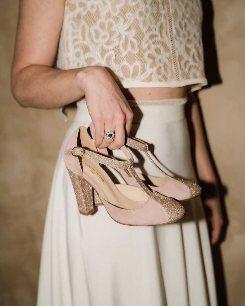 Dessine Moi Un Soulier salomé velours rose ballerine or blond