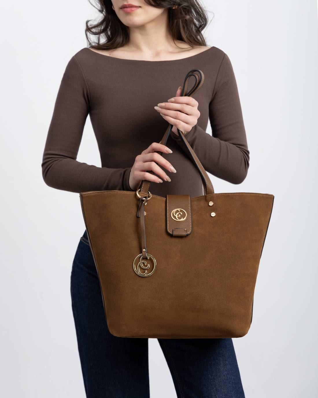 Carmela 18616201 sac shopper cuir camel 31x46x17 cm