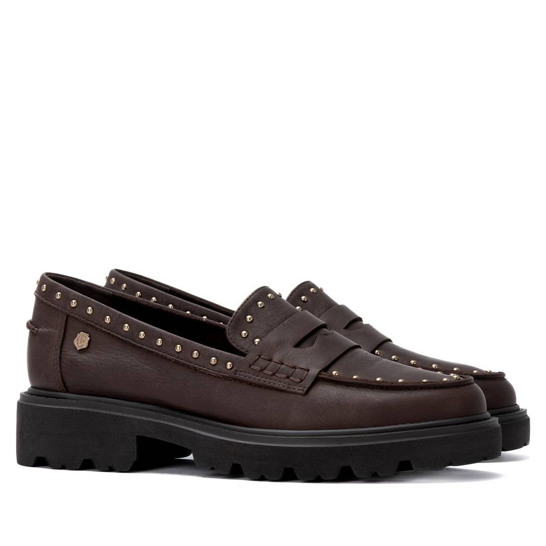 Carmela 16427102 mocassin cuir marron talon bas