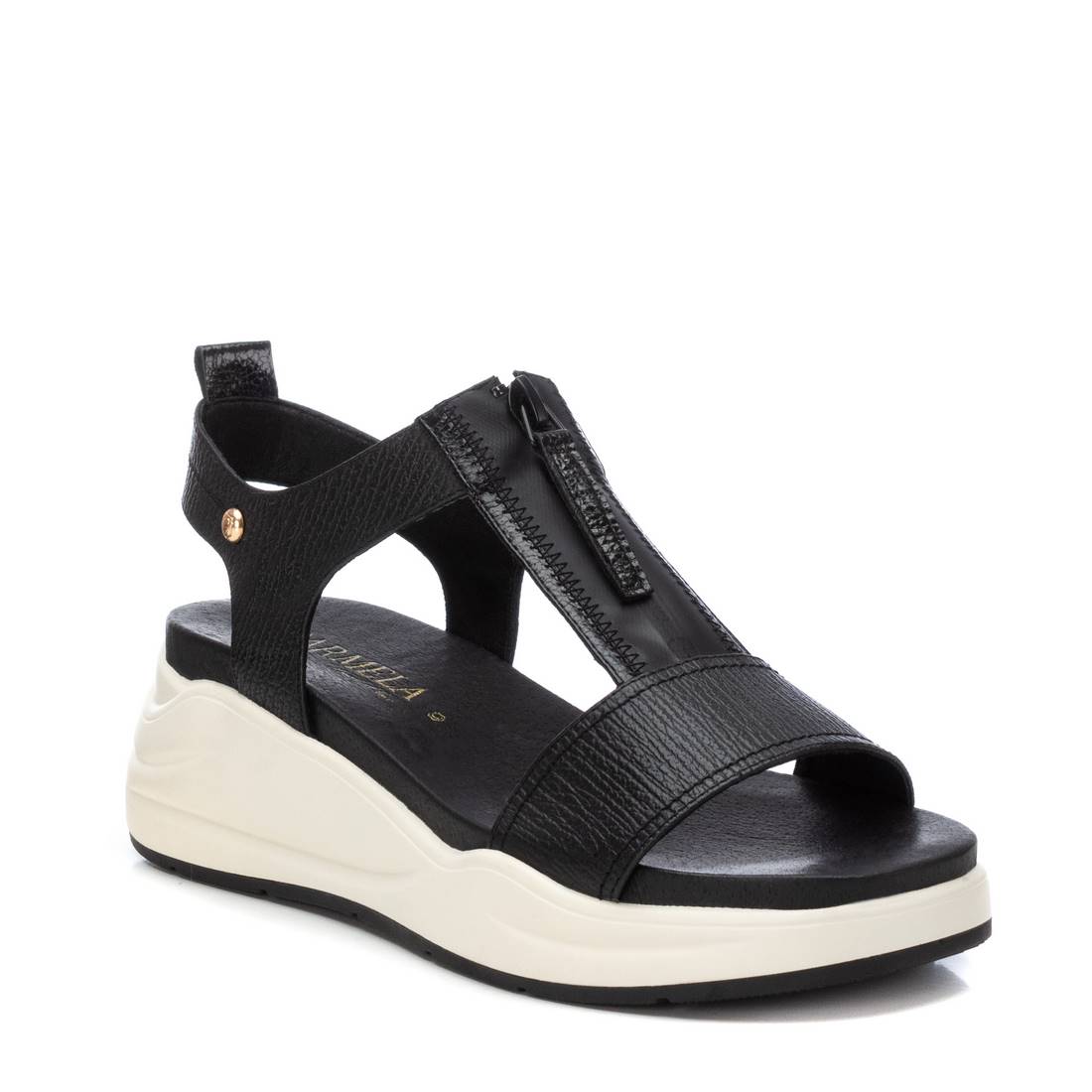 Carmela 16155004 sandale cuir noir zip