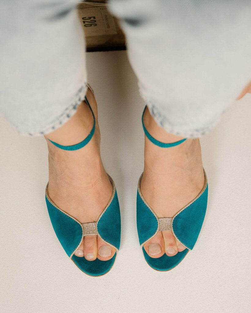 Dessine Moi Un Soulier Charlotte high sandale velours turquoise