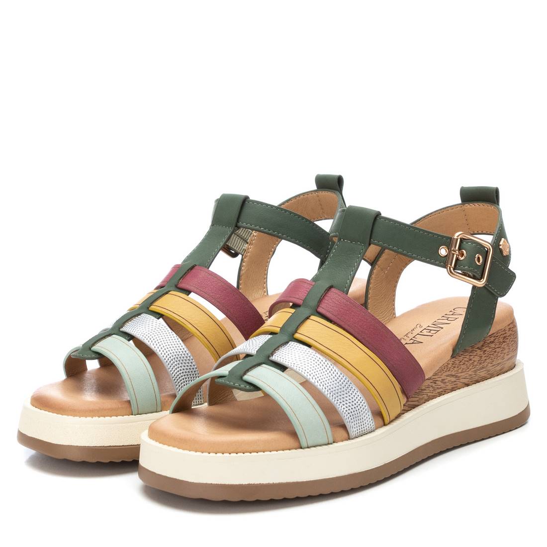 Carmela 16160703 sandales cuir vert compensées
