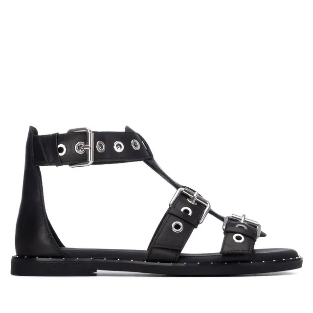 Carmela 16322001 sandale romaine noire cuir plat