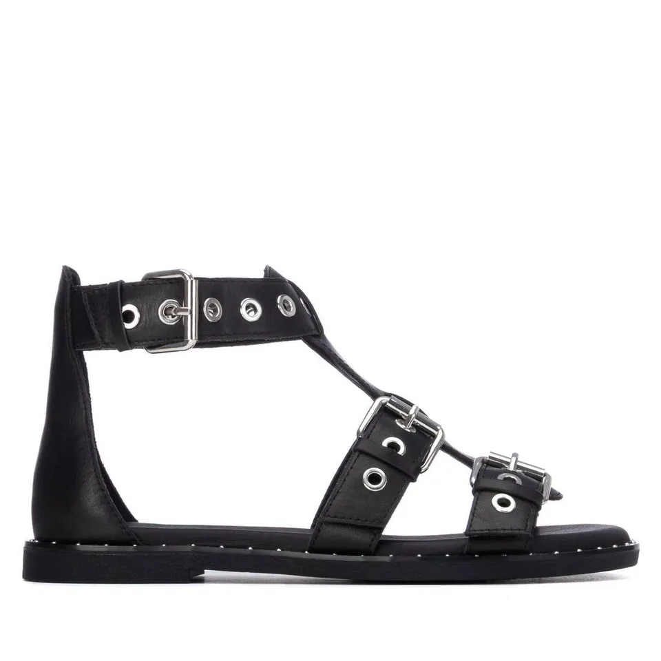 Carmela 16322001 sandale romaine noire cuir plat