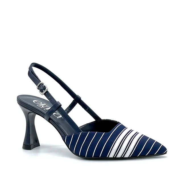 ELATA 14144 slingbacks toile rayée bleu talon 7,5 cm