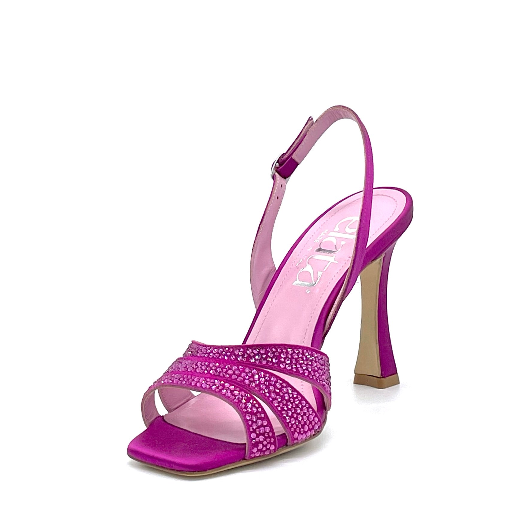 ELATA 14103-1 sandales satin cyclamen strass talon 9,5 cm