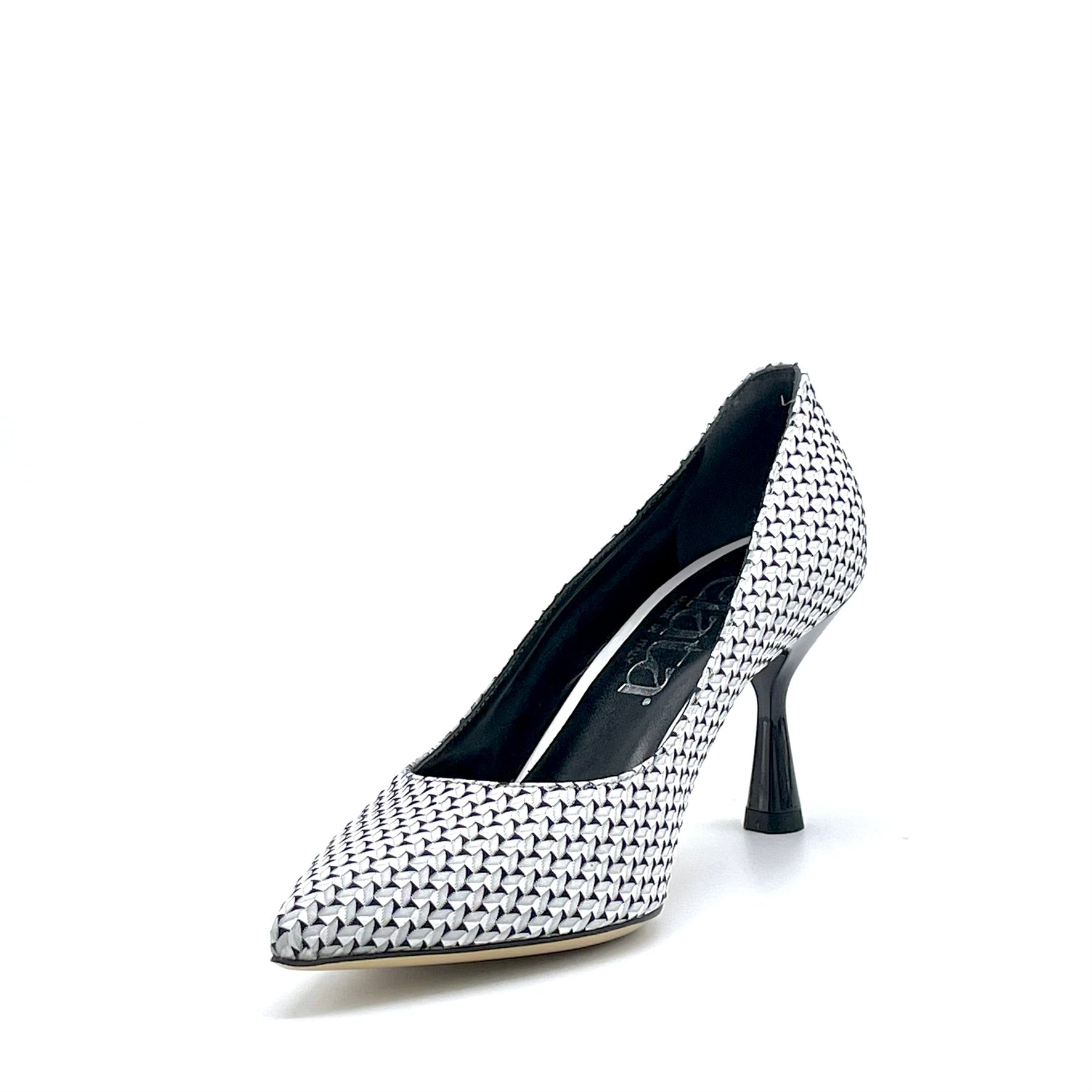 ELATA 16152 escarpins tissu noir blanc talon 7,5 cm