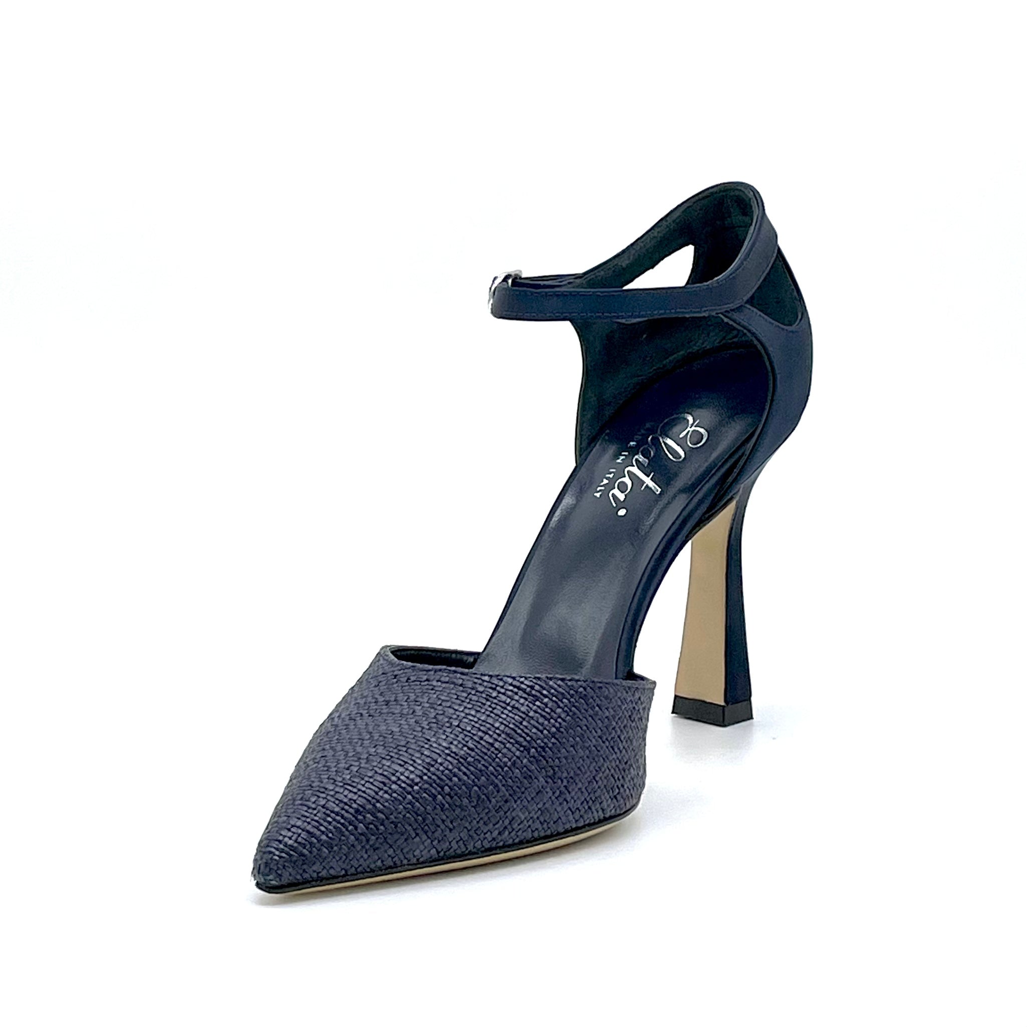 ELATA 13147 D'orsay soie bleue raphia talon 9,5 cm