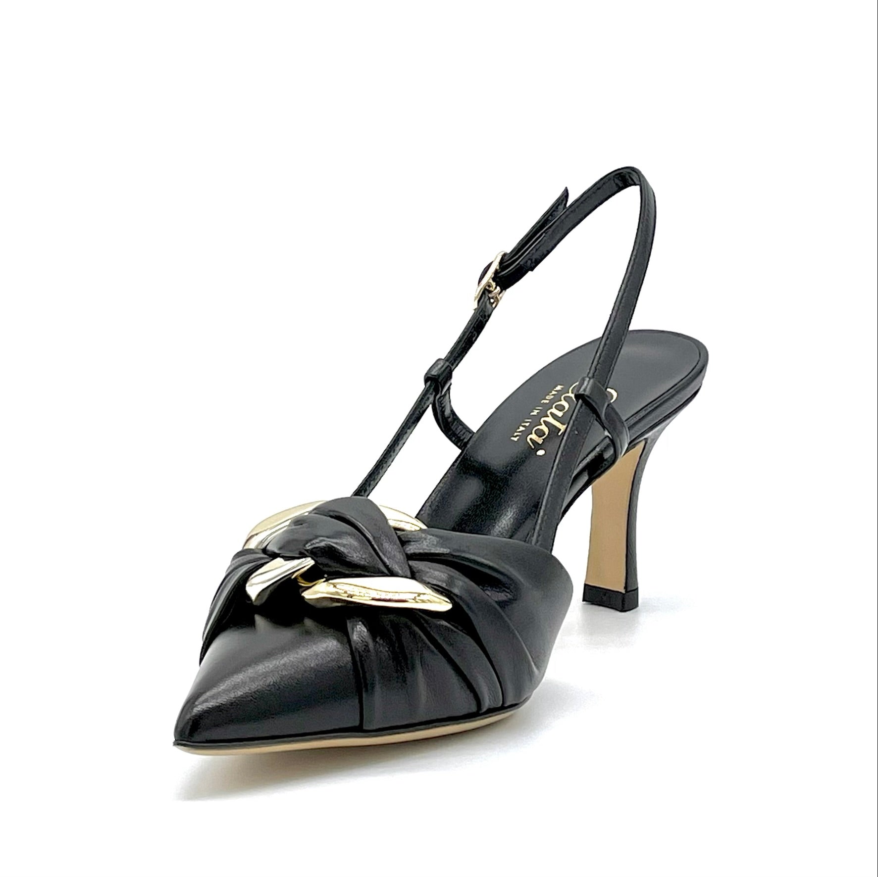 ELATA 12183 slingback cuir noir doré talon 7,5 cm