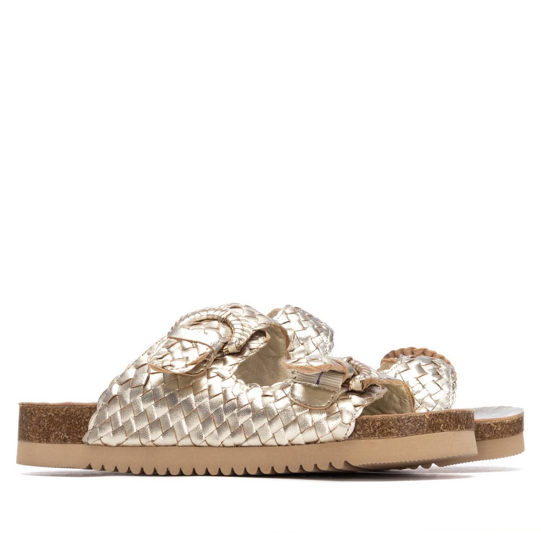 Carmela 16328702 sandales plates cuir doré tressé