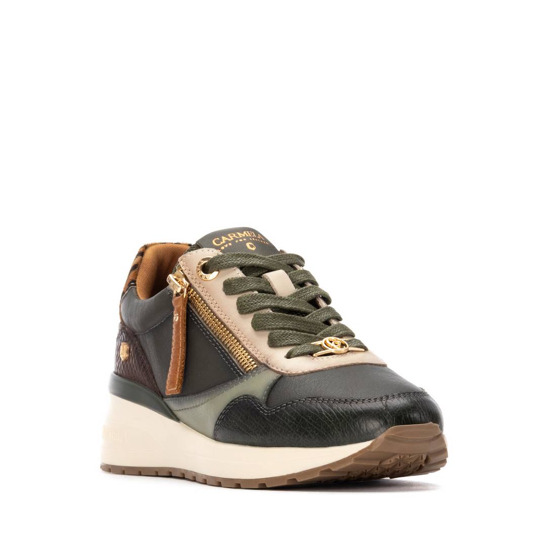 Carmela 16244204 basket cuir kaki semelle amovible