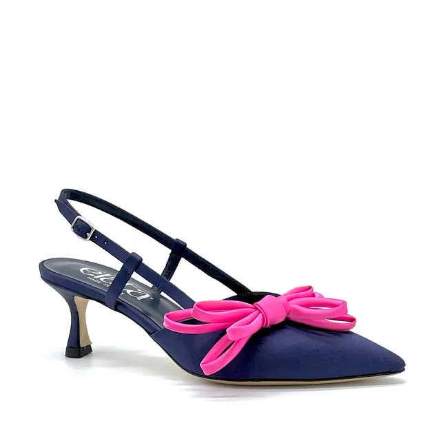 ELATA 14151 slingbacks satin soie bleu nœud fuchsia talon 5,5