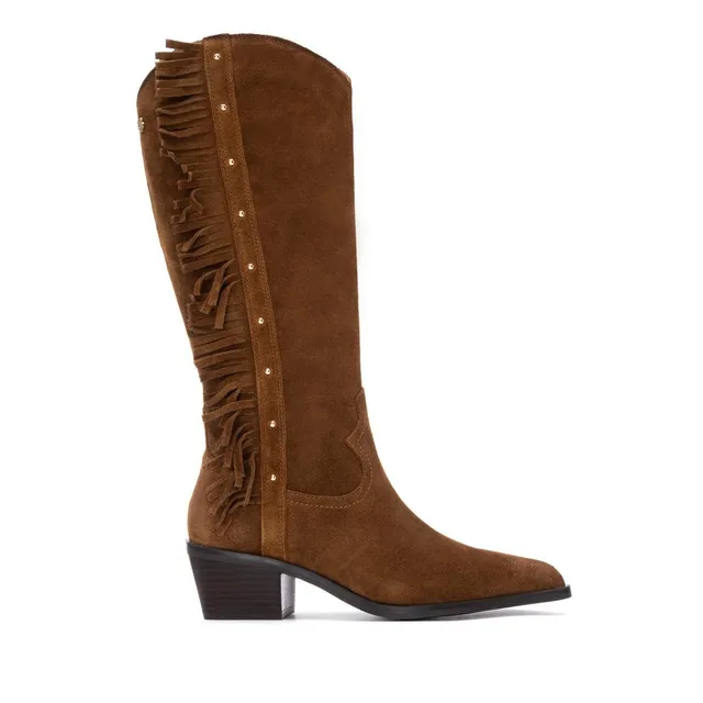 Carmela 16266401 botte talon camel daim franges