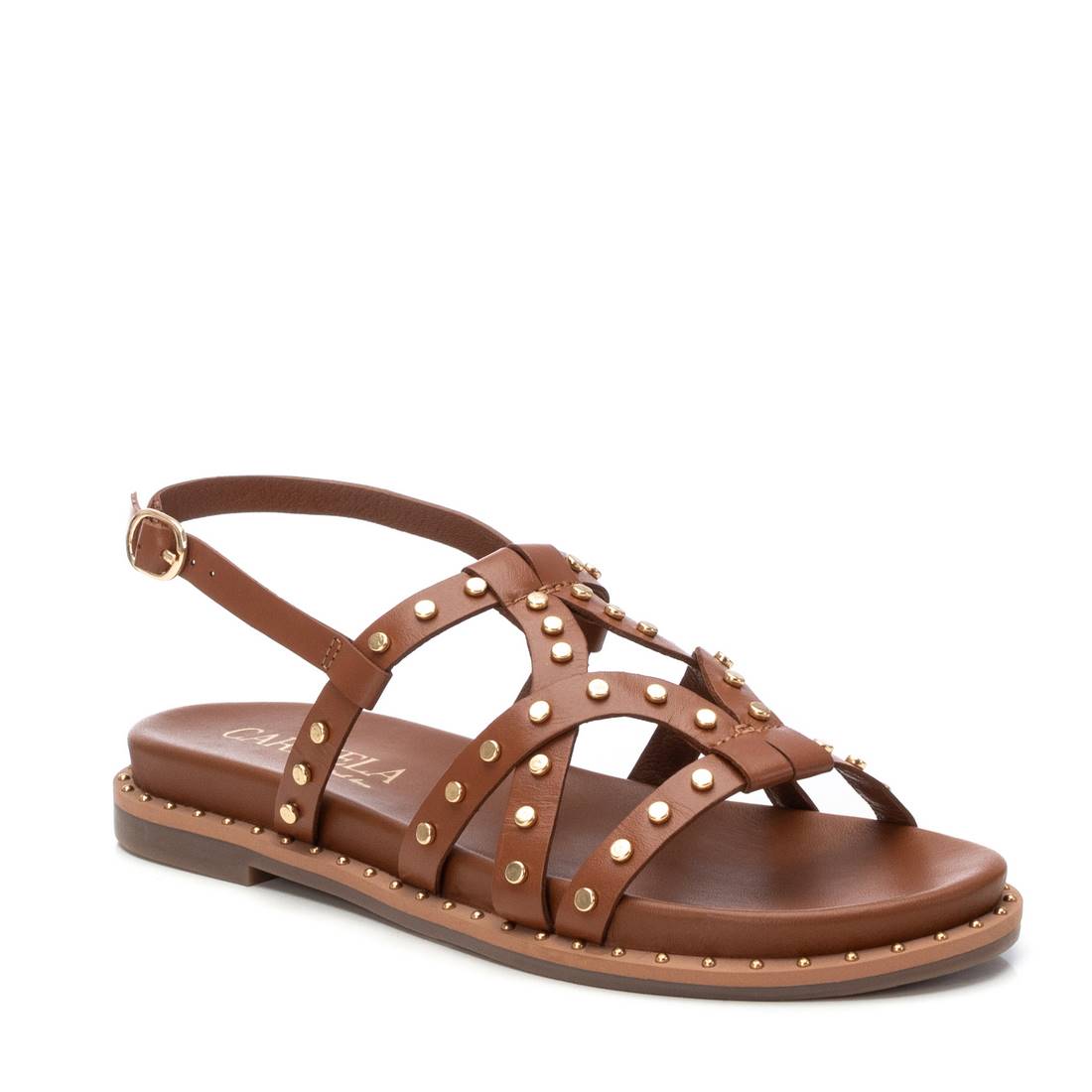 Carmela 16239203 sandale cuir camel cloutée plate