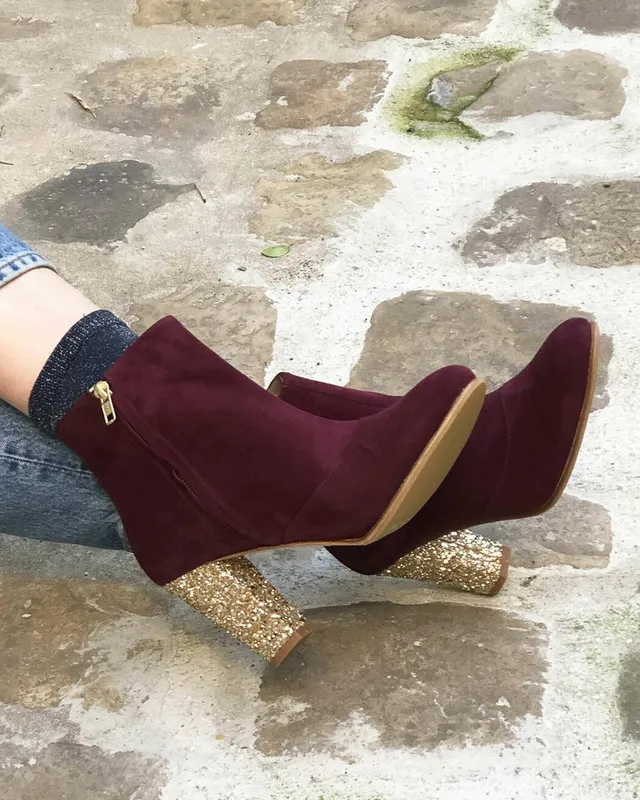 Dessine Moi Un Soulier Bottines Talons velours lie-de-vin  glitter