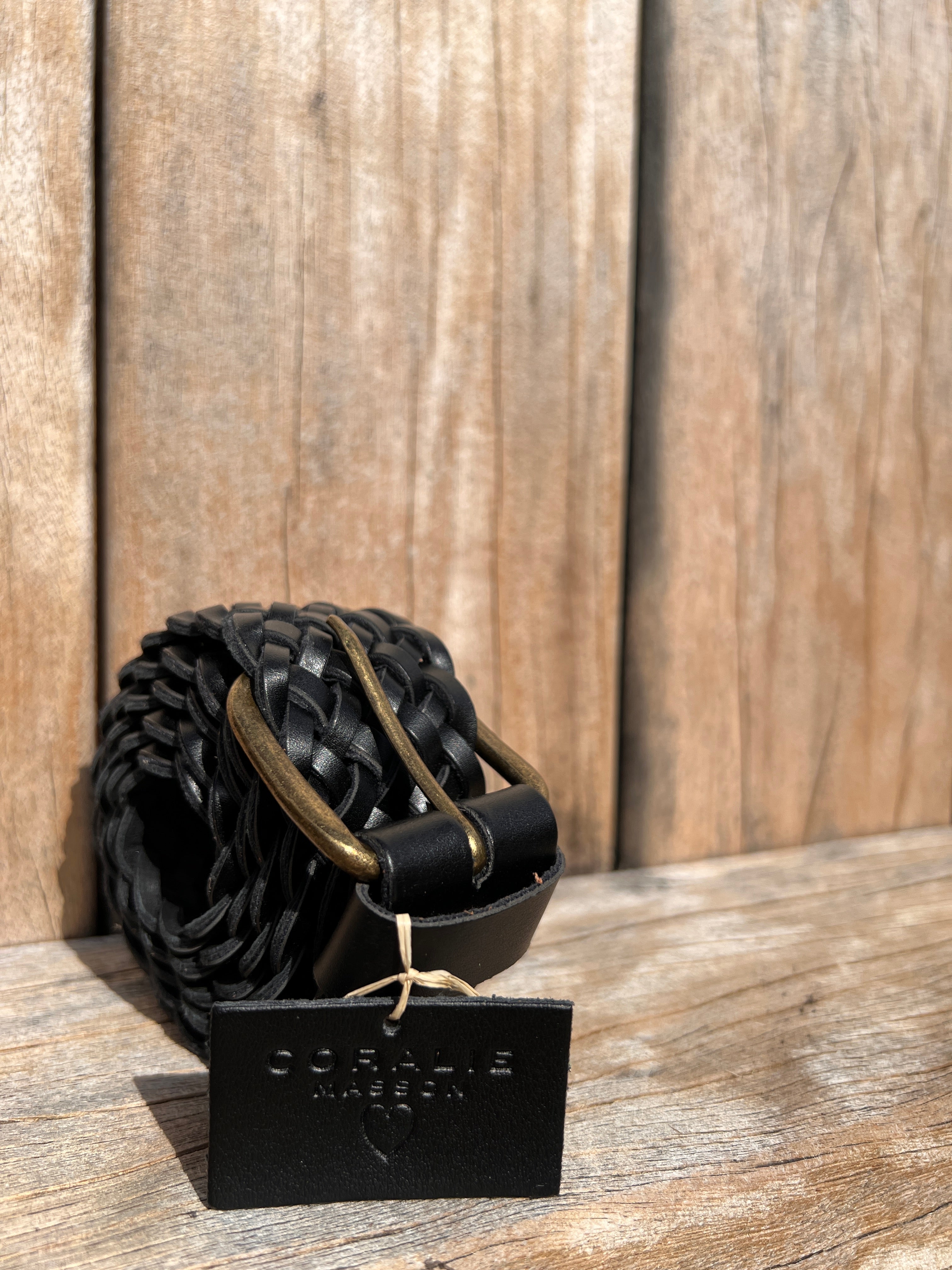 Coralie Masson Mila ceinture cuir noir tressé 3,5 cm