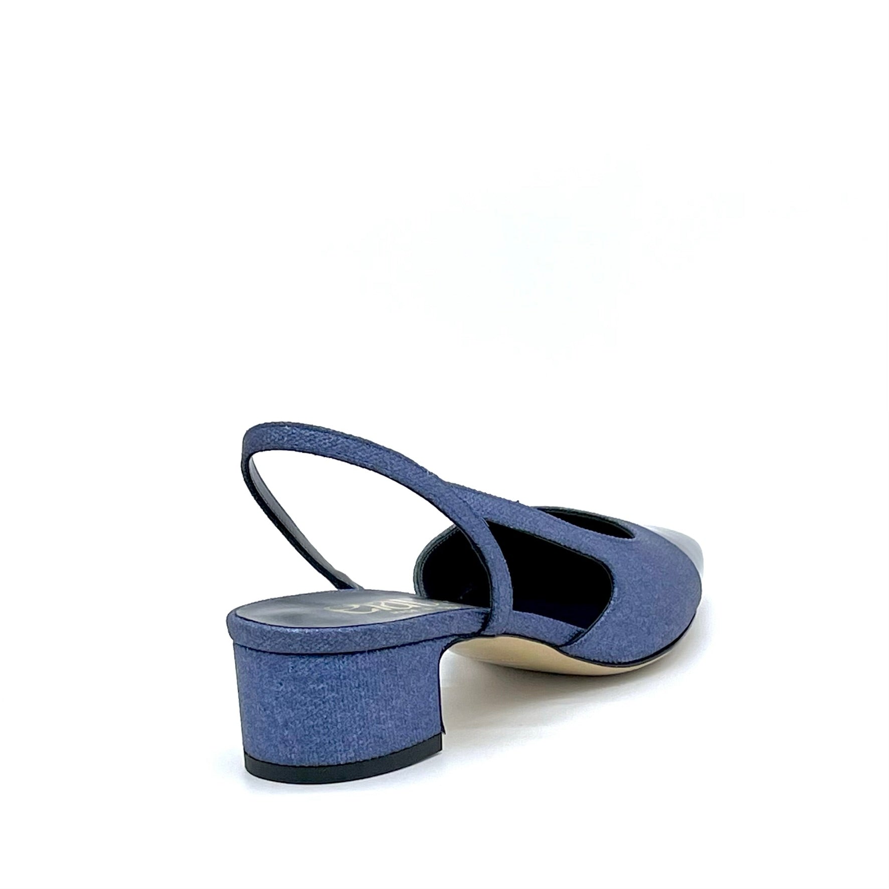 Elata 14167 slingback bleu laminé verni talon 3,5 cm