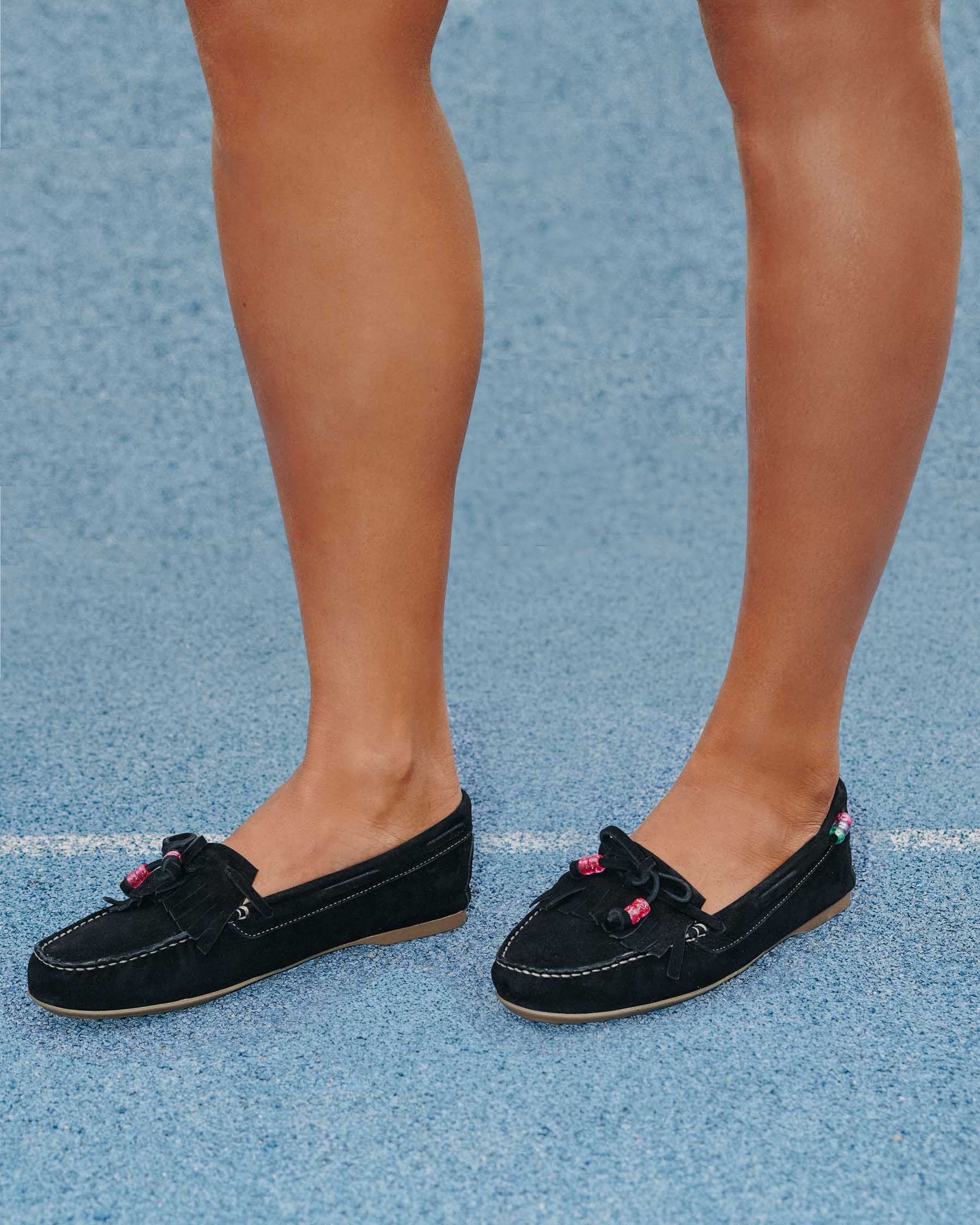 Coralie Masson Janyne mocassins cuir noir perles
