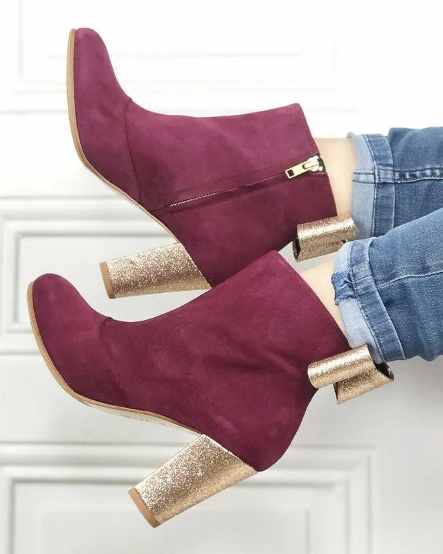 Dessine Moi Un Soulier bottines velours grenat champagne à talons