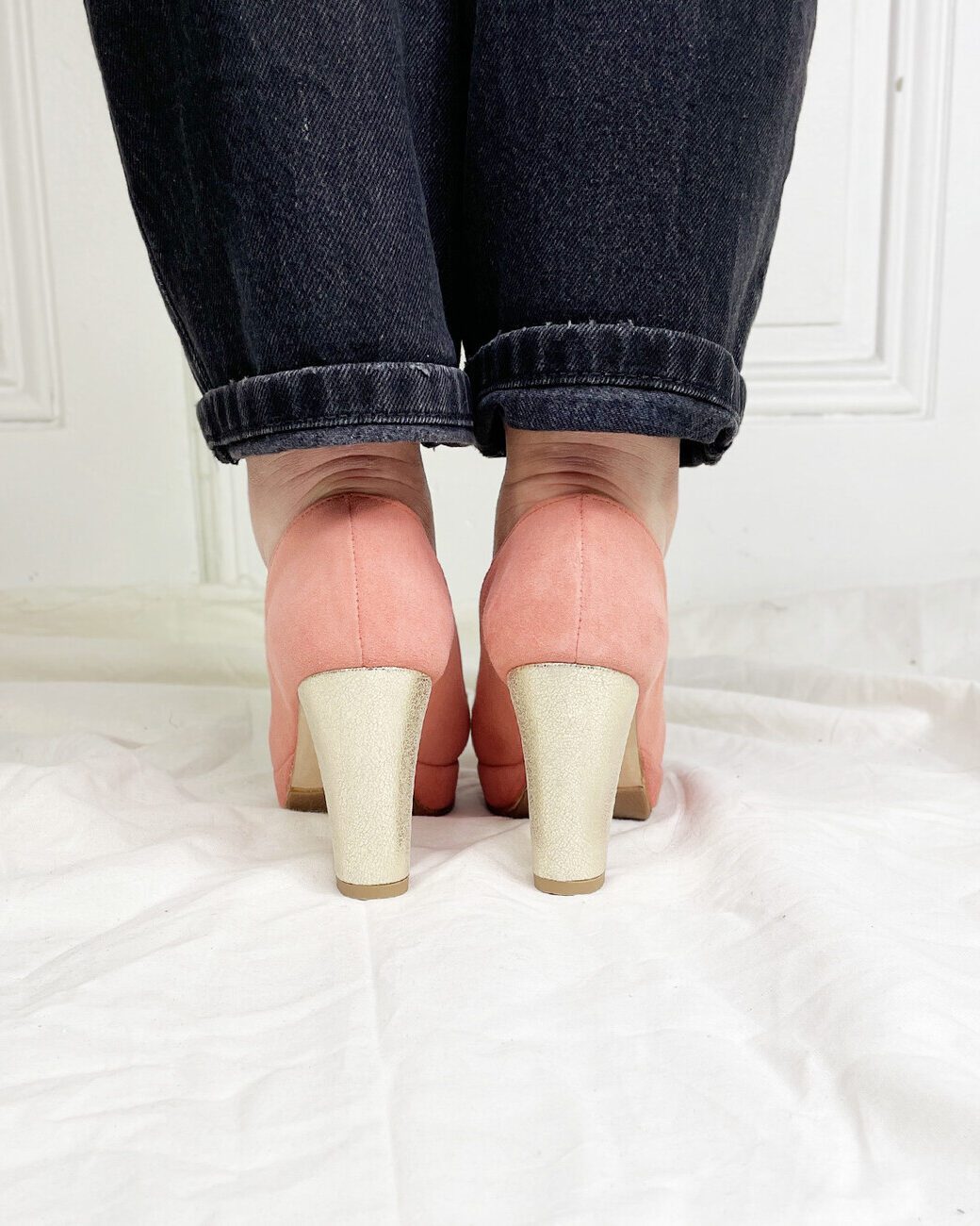 Dessine Moi Un Soulier Escarpin plateforme velours corail champagne 36