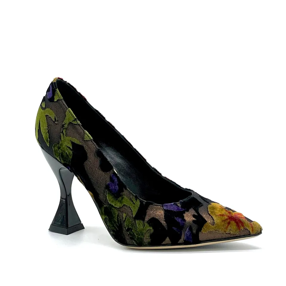 ELATA 53514 escarpins velours fleurs talon 9,5 cm