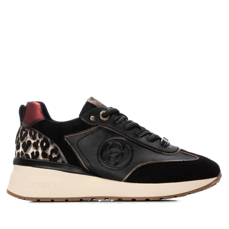Carmela 16244101 basket femme cuir noir lacets métallisée