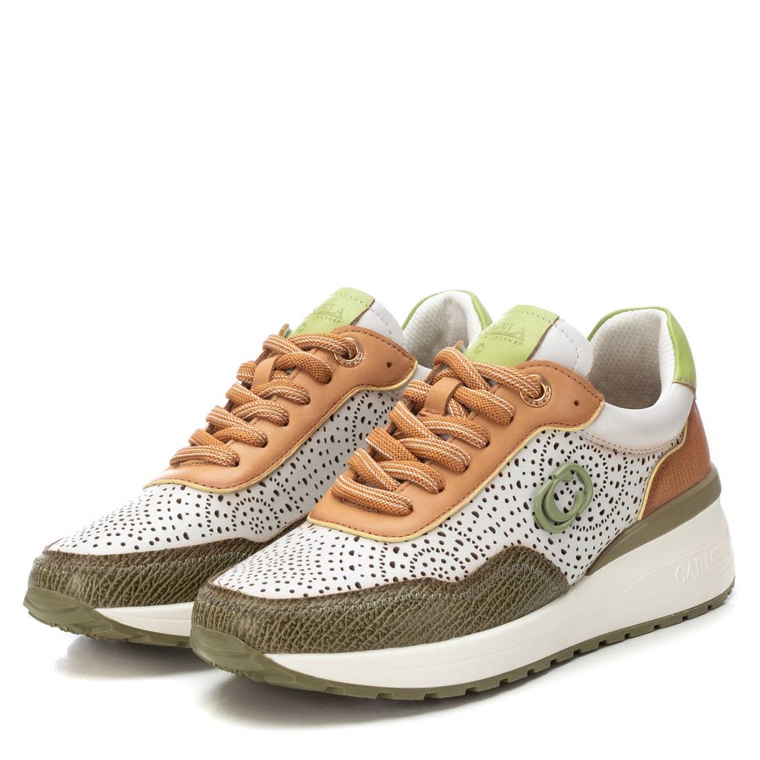 Carmela 16227204 basket cuir kaki semelle crantée