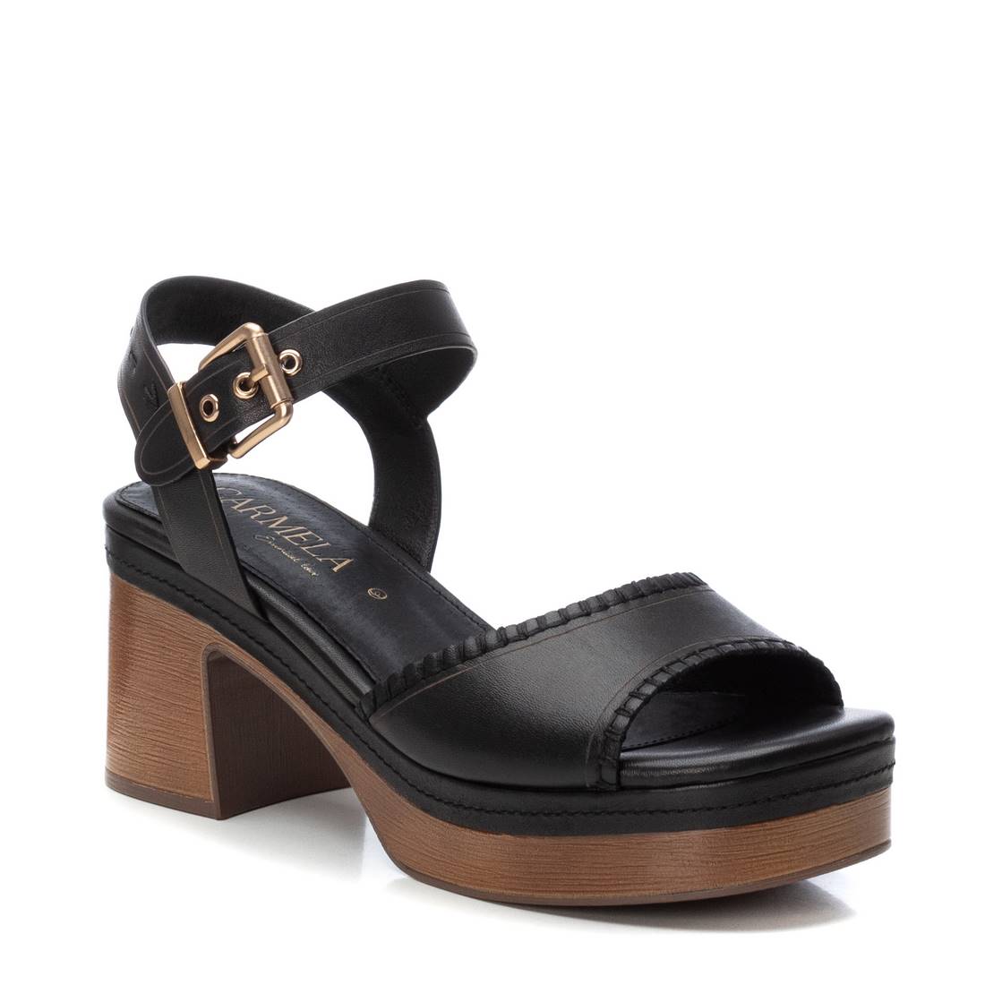 Carmela 16220702 sandales cuir noir talon compensé
