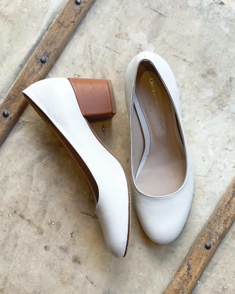 Dessine Moi Un Soulier Escarpin Cuir Lisse Blanc Cassé Marron 37,5