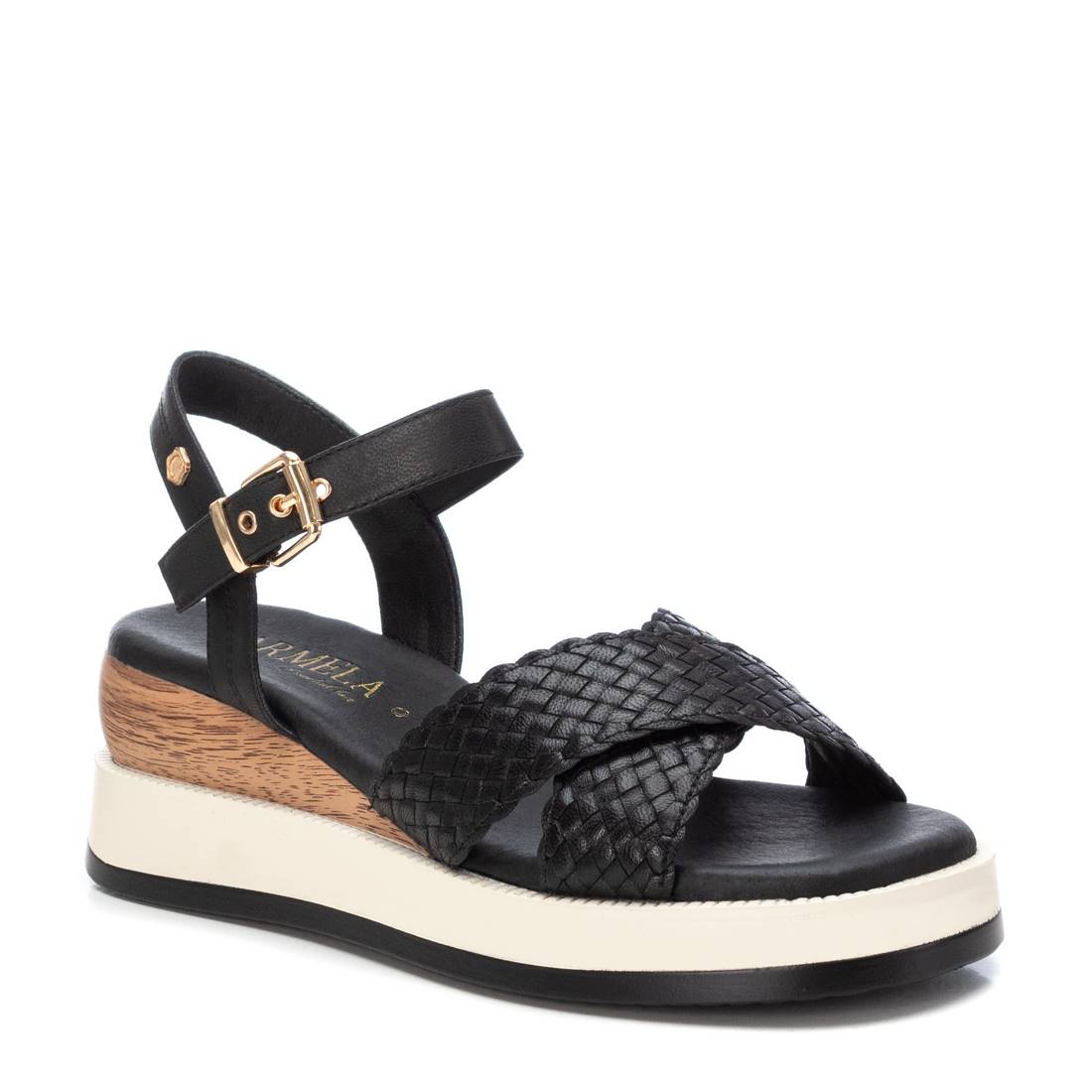 Carmela 16139105 sandale noire cuir compensée