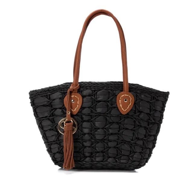 Carmela 18609803 sac rafia noir épaule 40 cm