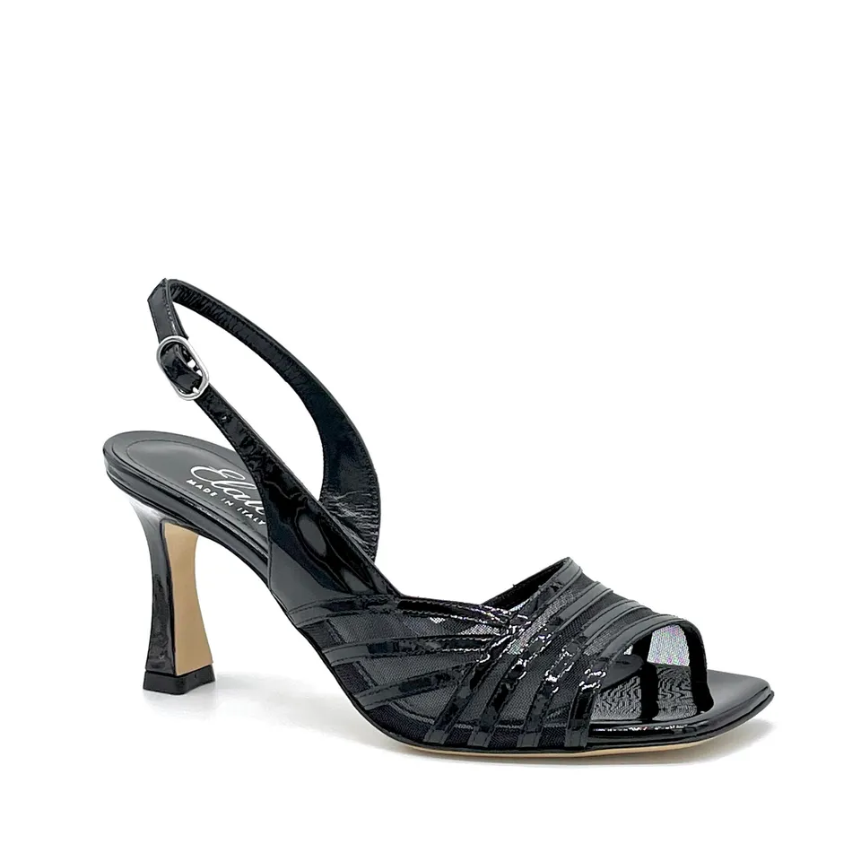ELATA 13121 sandales vernis noir resille talon 7,5 cm