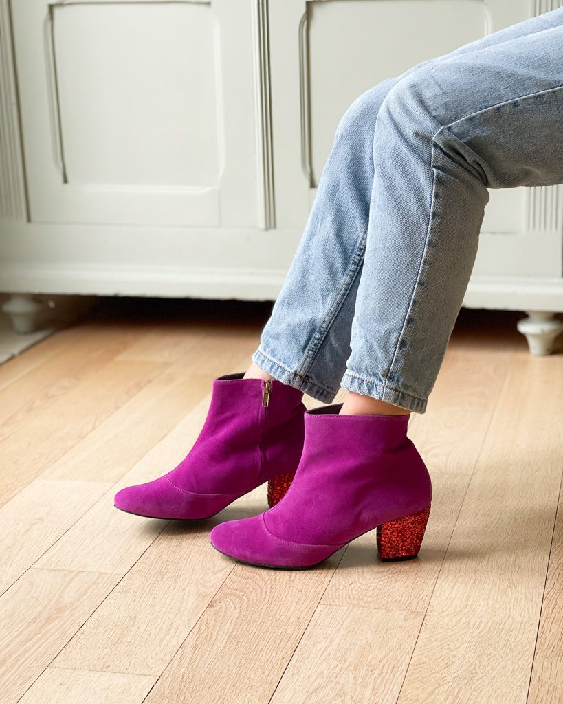 Dessine Moi Un Soulier bottine velours rose vif glitter rouge 38