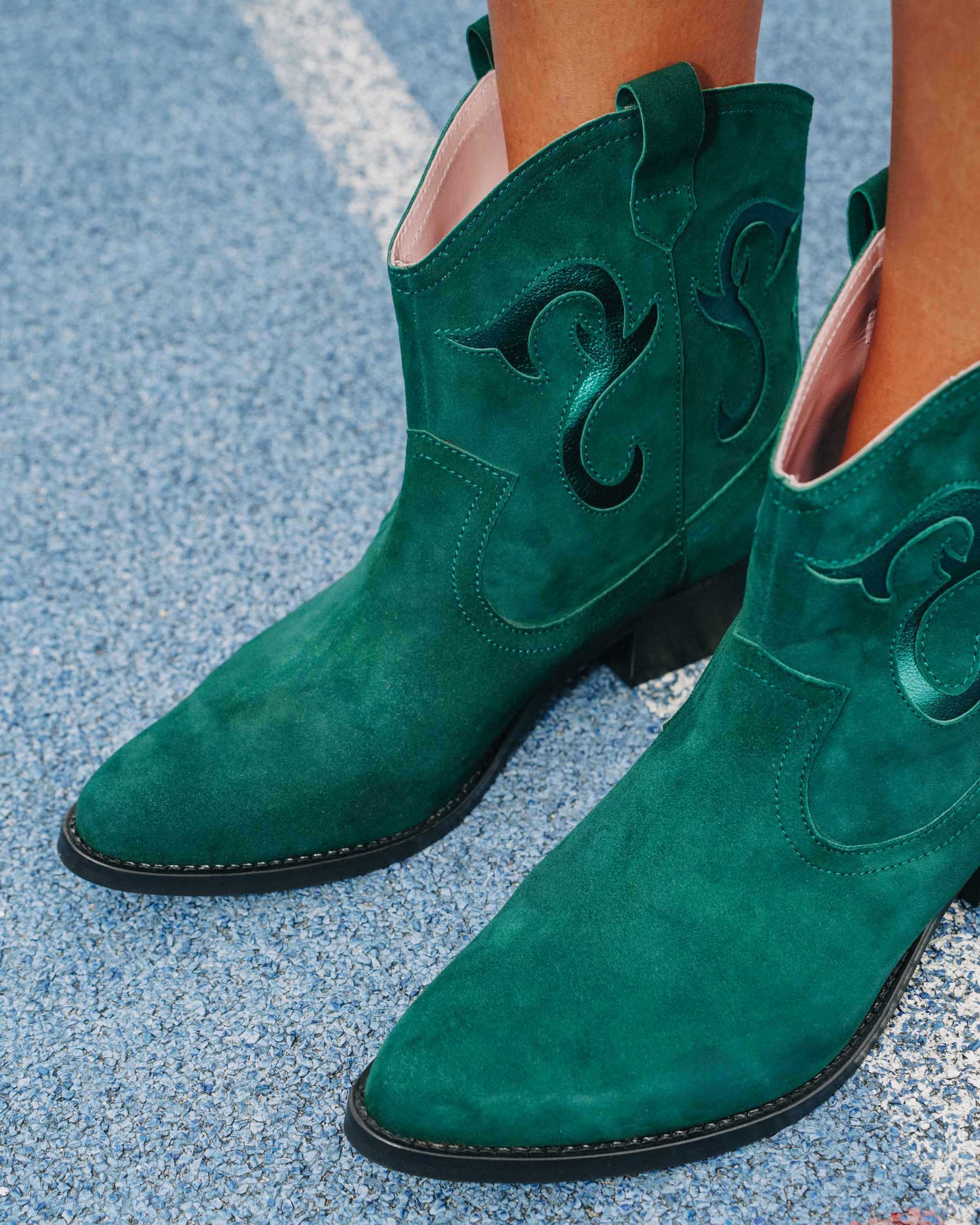 Coralie Masson Dallas santiags cuir vert talon 4 cm