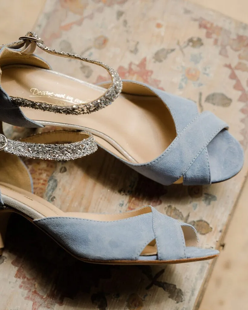 Dessine Moi Un Soulier Salomé ouverte baby blue glitter argent