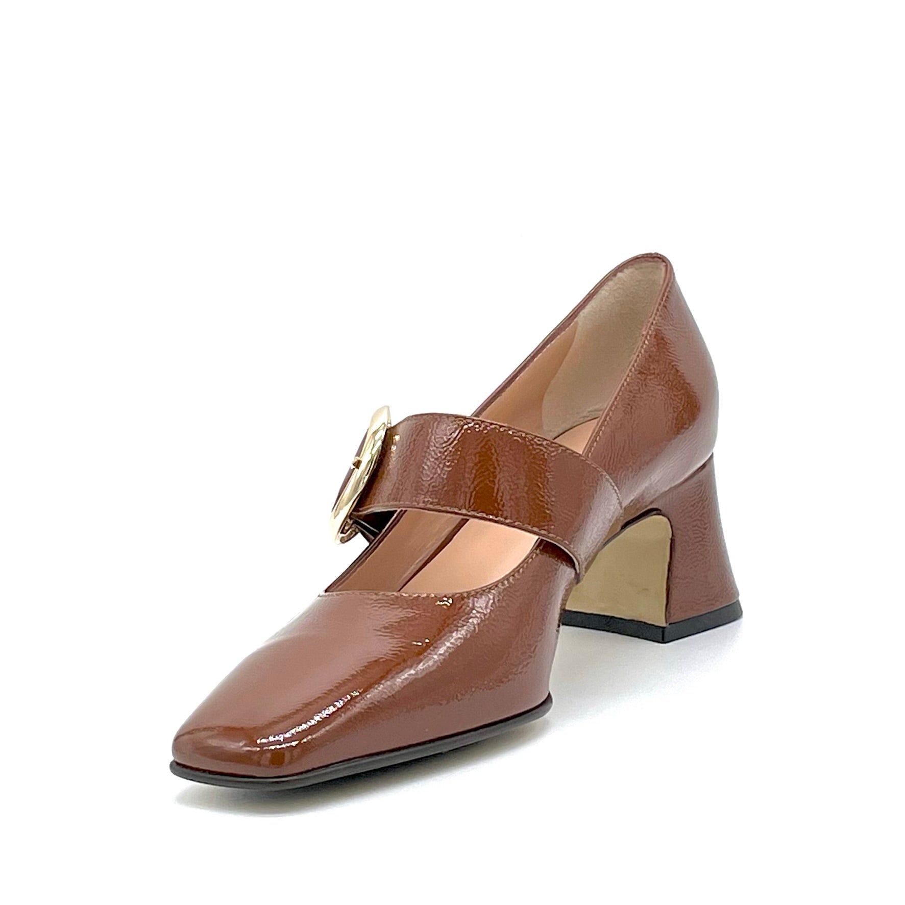 ELATA 53509 Mary Jane vernis marron boucle dorée