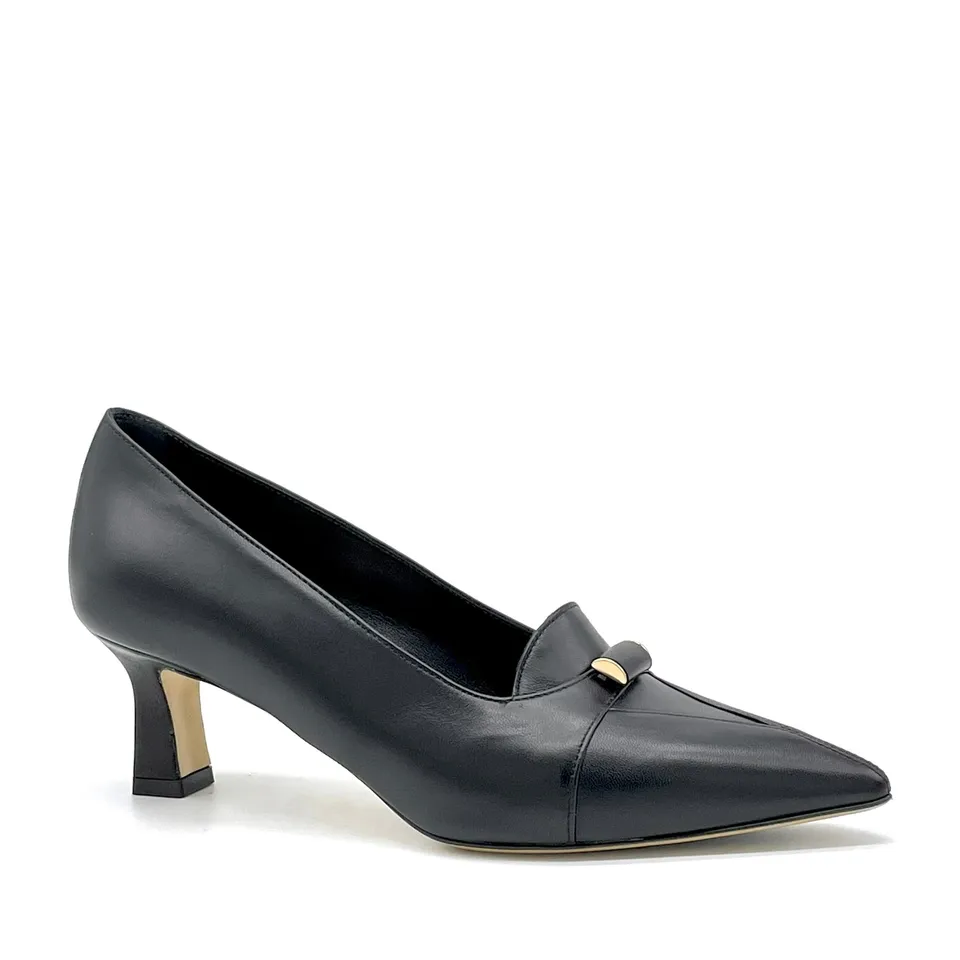 ELATA 56510 escarpins cuir noir doré talon 5,5 cm