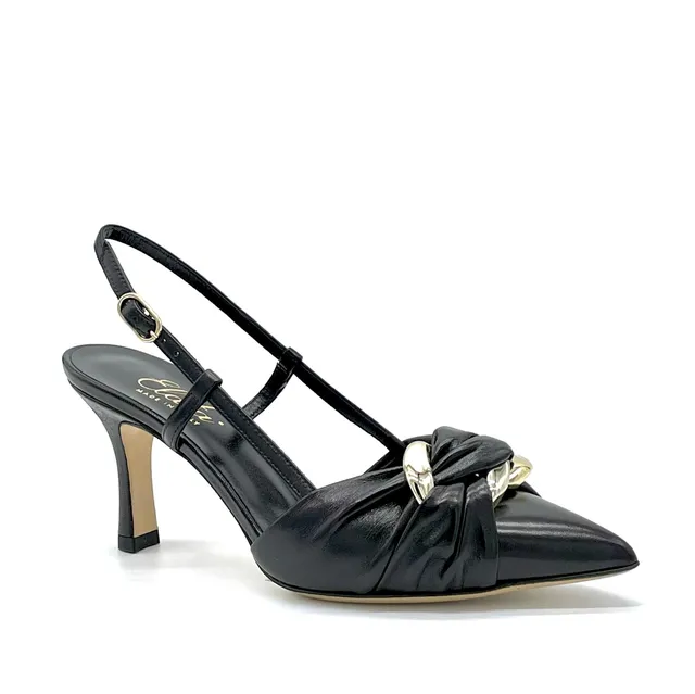 ELATA 12183 slingback cuir noir doré talon 7,5 cm