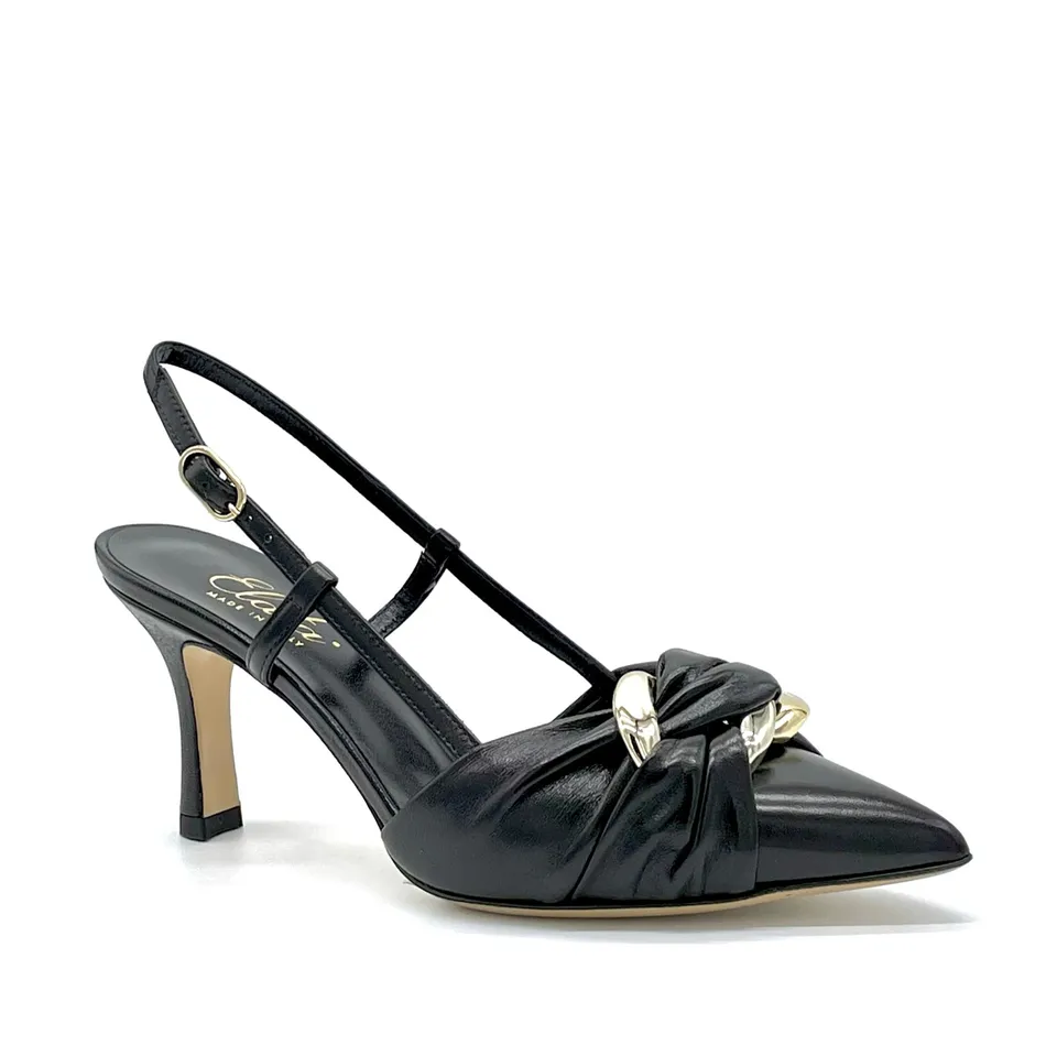 ELATA 12183 slingback cuir noir doré talon 7,5 cm