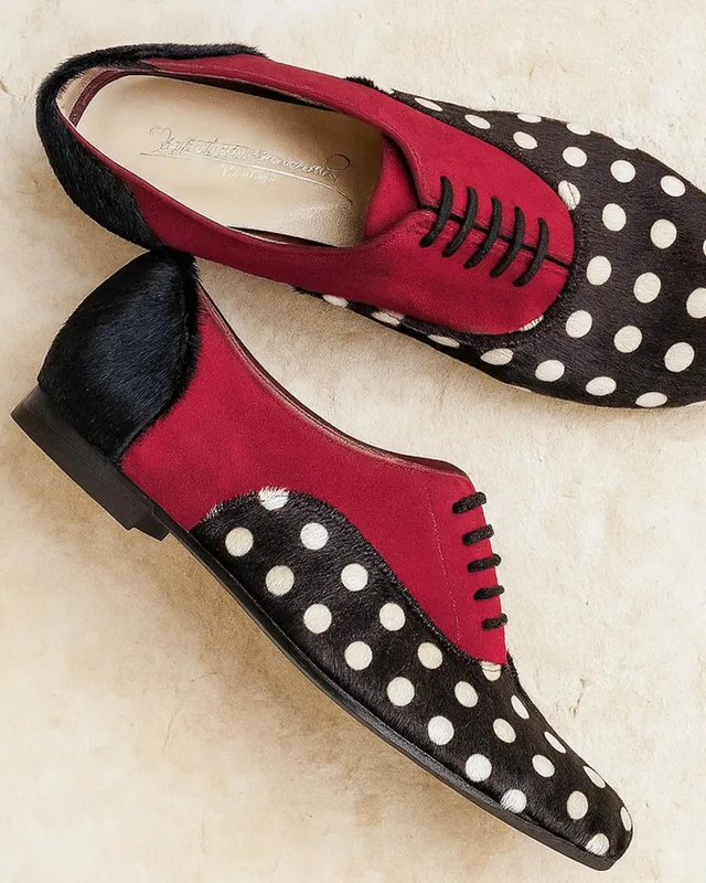 Dessine Moi Un Soulier Richelieu plat velours rouge pois 35,5