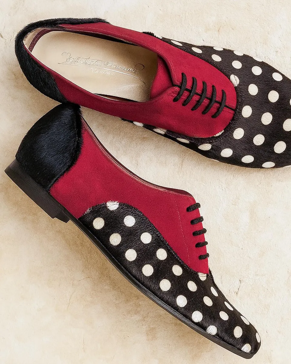 Dessine Moi Un Soulier Richelieu plat velours rouge pois 35,5